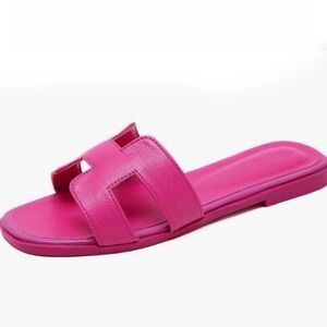 Pink Faux Leather Slides